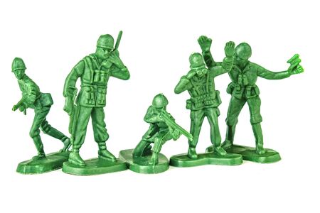 army green plastic soldiers isolated on white background.の写真素材
