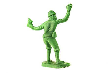 miniature toy soldier on white background, close-up.の写真素材