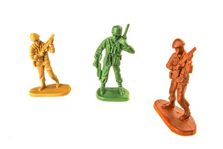 miniature toy soldiers isolated on white backgroundの写真素材