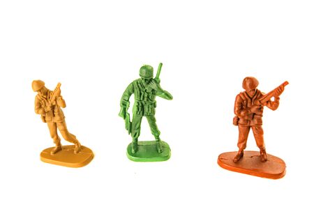 miniature toy soldiers isolated on white backgroundの写真素材
