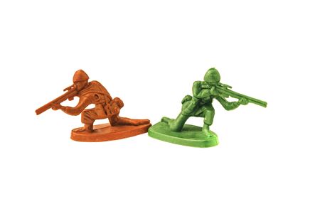plastic toy army chief talking on white background.の写真素材