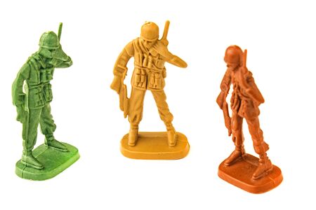 plastic toy army chief talking on white backgroundの写真素材
