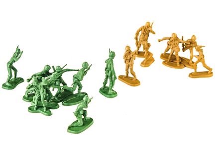 miniature toy soldiers on white backgroundの写真素材