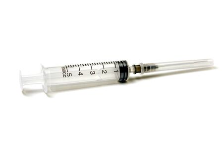 medical syringe with needle isolated on white backgroundの写真素材