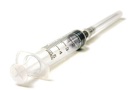 medical syringe with needle isolated on white backgroundの写真素材