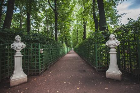 St Petersburg, Russia - September 6, 2019. The sculpture of Sculpture of the Roman Emperor Titus. Summer garden - the most famous garden in St Petersburg Russia.のeditorial素材