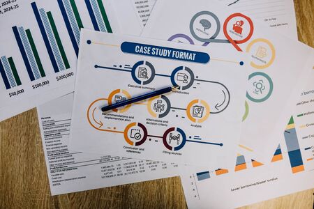 many sheets of documentation lying on the table.の写真素材