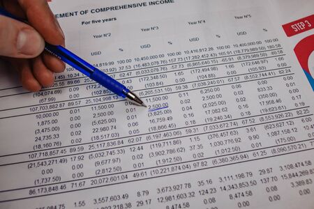Close up shot of a pen on stock price chartの写真素材