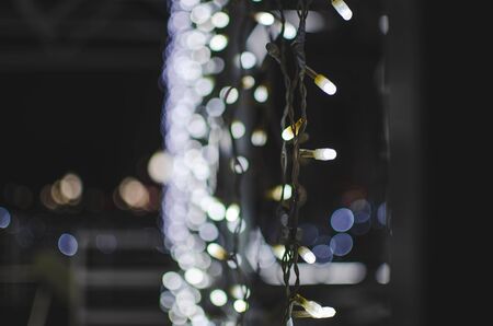 white lights on the glass late at night.
