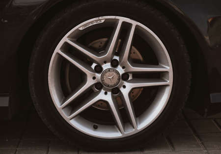 wheel of a Mercedes produced in Germany, March 28, 2020 in Berlin, Germany.のeditorial素材
