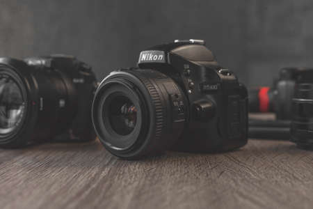 Camera nikon close-up wooden background Russia Moscow 2020 April 10.