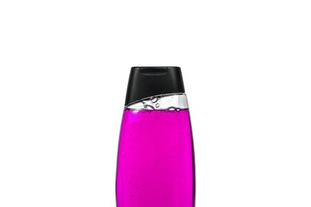pink shampoo isolated on white background.の写真素材