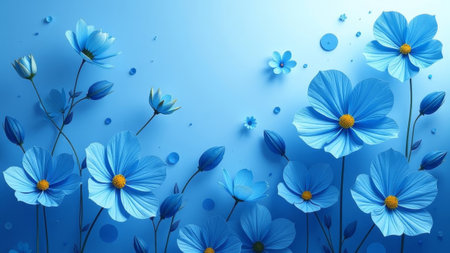 Abstract beautiful wallpaper with blue flowers, shapes and texturesの素材