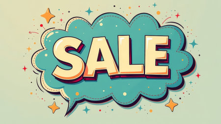 Text Sale in bubble in cardboard style. Pop Art vintage illustration.の素材