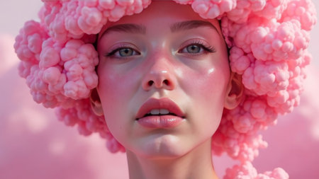 pink clouds instead of hair of a beautiful woman.の素材