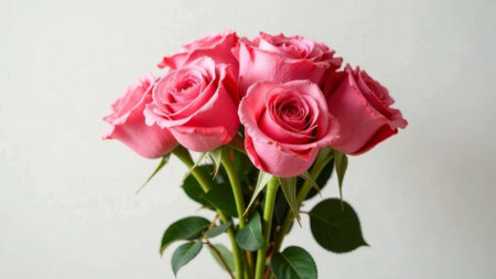 Bouquet of pink roses on a plain white background.の素材