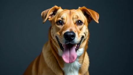 kind dog smiling looking at camera.の素材