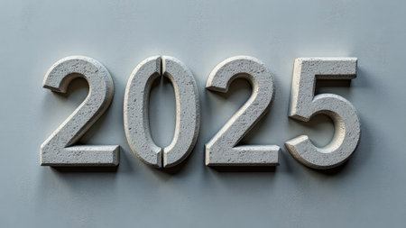 The numbers 2025 top view, made of stones.の素材