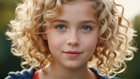 teenager with white curly hair on the street looking at the camera.の素材