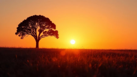 one tree in the desert at sunset.の素材