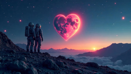 astronauts in love man and woman on mars.の素材