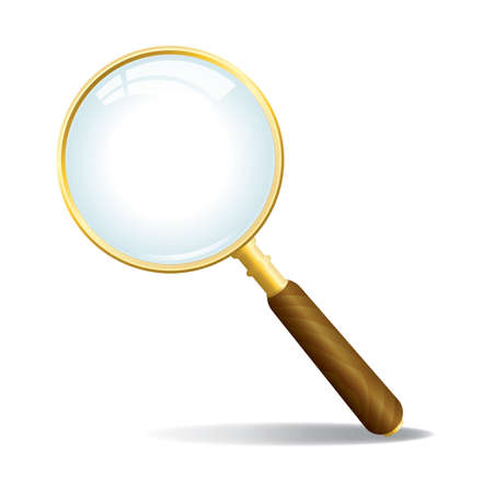 A gold colored magnifying glass with wood grained handleのイラスト素材
