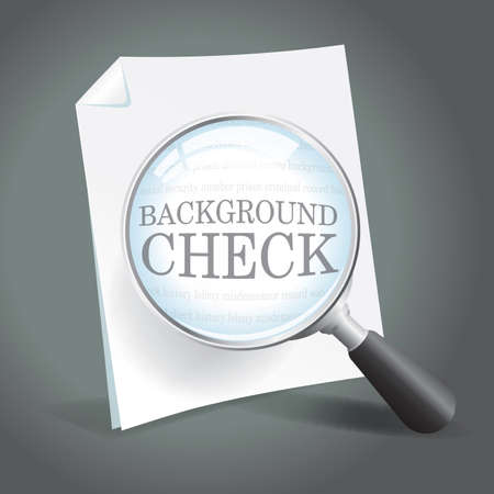 Reviewing a background check report with a magnifying glass のイラスト素材
