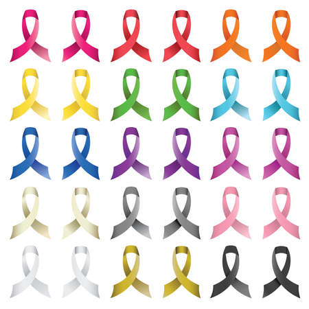 Set of social awareness ribbons in multiple colors and folds のイラスト素材