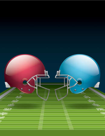 A vector illustration of an American Football field and helmets. のイラスト素材