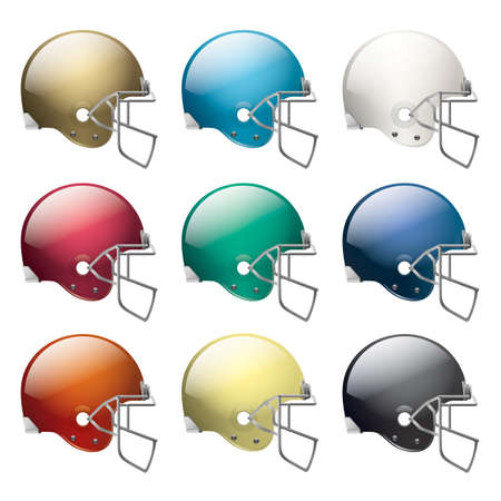 A set of American football helmets in different colors.  のイラスト素材