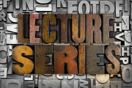 The words LECTURE SERIES written in vintage letterpress typeの写真素材