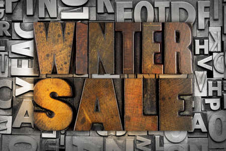 The words WINTER SALE written in vintage letterpress typeの写真素材
