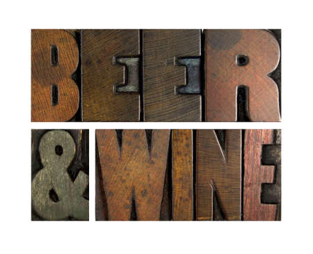 The words BEER AND WINE written in vintage letterpress type