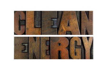 The words CLEAN ENERGY written in vintage letterpress typeの写真素材