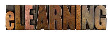 The word eLEARNING written in vintage letterpress type