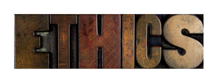 The word ETHICS written in vintage letterpress type