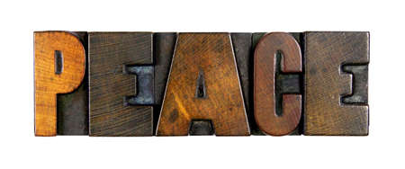 The word PEACE written in vintage letterpress typeの写真素材