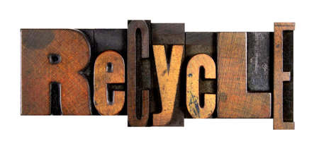 The word RECYCLE written in vintage letterpress typeの写真素材