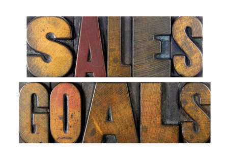The words SALES GOALS written in vintage letterpress typeの写真素材