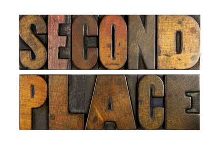The words SECOND PLACE written in vintage letterpress typeの写真素材