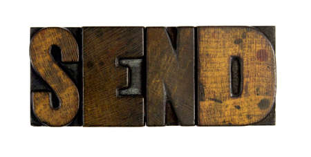 The word SEND written in vintage wooden letterpress typeの写真素材