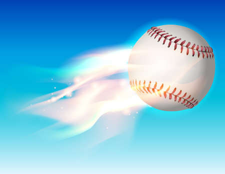 An illustration of a flaming baseball flying through the sky. Vector EPS 10 available. EPS contains transparencies and gradient mesh.のイラスト素材