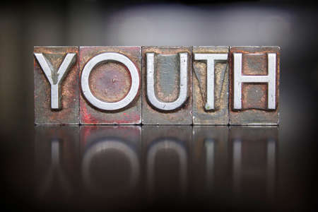 The word YOUTH written in vintage lead letterpress typeの写真素材