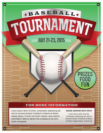 Baseball Tournament Illustration. Vector EPS 10 available. EPS file contains transparencies and gradient mesh.

Fonts have been converted to outlines.

Fonts used:
Rex: http://www.fontsquirrel.com/fonts/rex
Goblin: http://www.fontsquirrel.com/fonts/goblinのイラスト素材