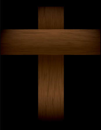 An illustration of a wood grained cross fading into a black background.のイラスト素材
