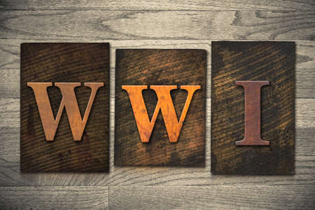 The word "WWI" written in wooden letterpress type.の写真素材