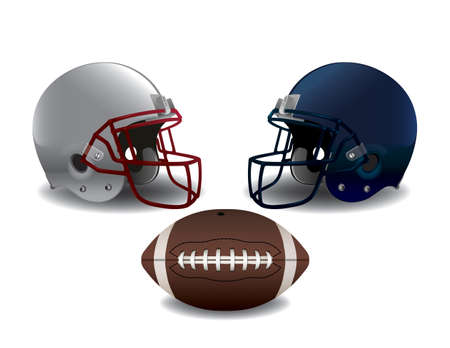 American football helmets and ball isolated on white illustration. Vector EPS 10 available. EPS file contains transparencies and gradient mesh.のイラスト素材