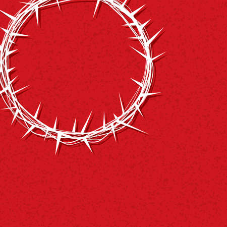 An illustration of a crown of thorns worn by Jesus Christ over a texture red background. Vector EPS 10 available.のイラスト素材