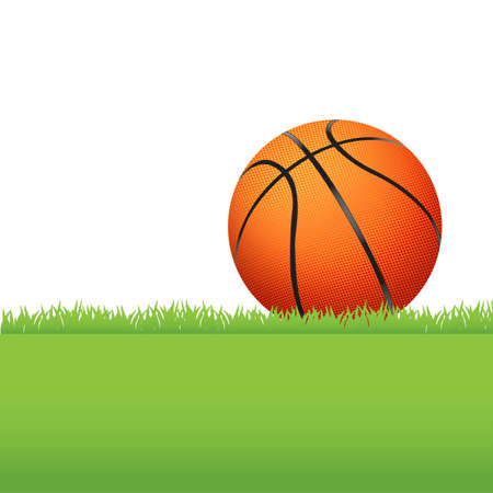 An illustration of a realistic basketball sitting on green grass. のイラスト素材