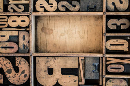 Vintage letterpress type in drawer with copy space.の写真素材